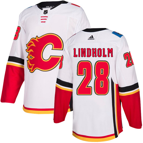 Adidas Calgary Flames #28 Elias Lindholm White Road Authentic Stitched Youth Jersey Youth