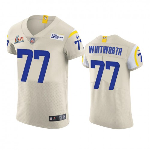 Los Angeles Los Angeles Rams #77 Andrew Whitworth Men's Super Bowl LVI Patch Vapor Elite Player Jersey - Bone Men's