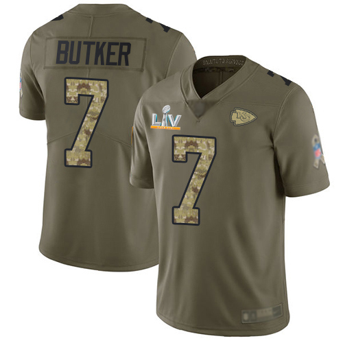 Chiefs #7 Harrison Butker Olive/Camo Super Bowl LVII Patch Youth Stitched Limited 2017 Salute To Service Jersey