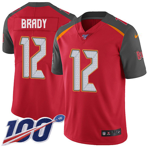 Buccaneers #12 Tom Brady Red Team Color Men's Stitched 100th Season Vapor Untouchable Limited Jersey