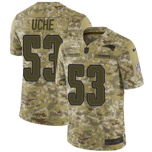 New England Patriots #53 Josh Uche Camo Men's Stitched Limited 2018 Salute To Service Jersey Men's
