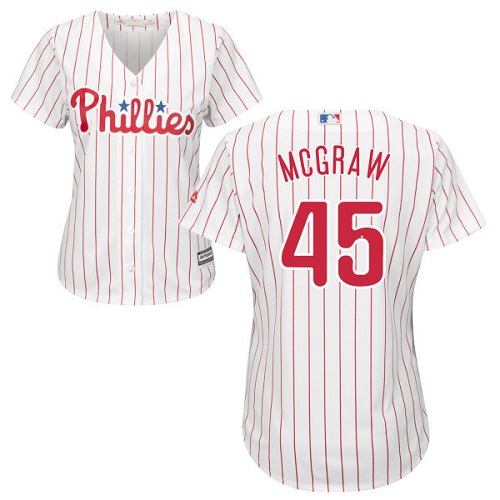 Philadelphia Phillies #45 Tug McGraw White(Red Strip) Home Women's Stitched Jersey Womens