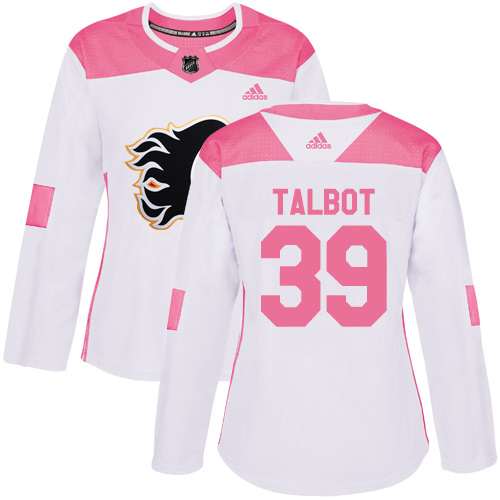 Adidas Calgary Flames #39 Cam Talbot White/Pink Authentic Fashion Women's Stitched Jersey Womens