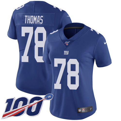 New York Giants #78 Andrew Thomas Royal Blue Team Color Women's Stitched 100th Season Vapor Untouchable Limited Jersey Womens