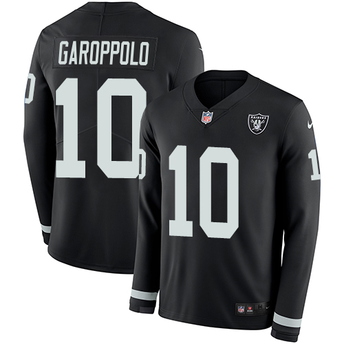 Raiders #10 Jimmy Garoppolo Black Team Color Youth Stitched Limited Therma Long Sleeve Jersey