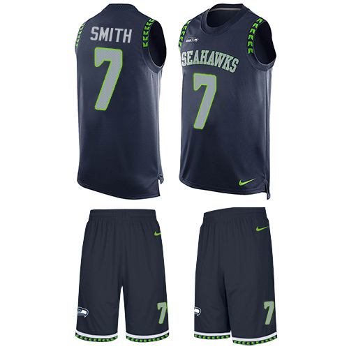 Seahawks #7 Geno Smith Steel Blue Team Color Men's Stitched Limited Tank Top Suit Jersey