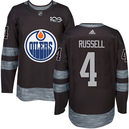 Adidas Edmonton Oilers #4 Kris Russell Black 1917-2017 100th Anniversary Stitched Jersey Men's