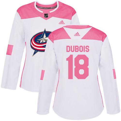 Adidas Columbus Blue Jackets #18 Pierre-Luc Dubois White/Pink Authentic Fashion Women's Stitched Jersey Womens