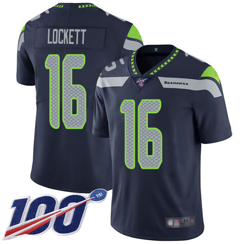 Seahawks #16 Tyler Lockett Steel Blue Team Color Men's Stitched 100th Season Vapor Limited Jersey