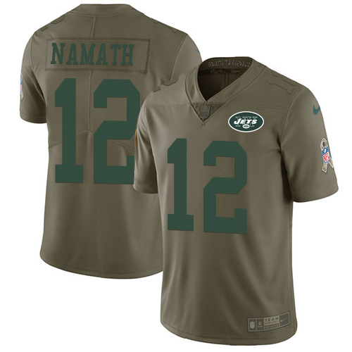 Jets #12 Joe Namath Olive Men's Stitched Limited 2017 Salute To Service Jersey