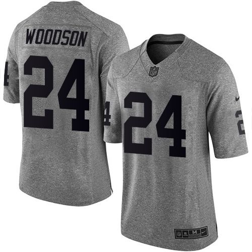 Raiders #24 Charles Woodson Gray Men's Stitched Limited Gridiron Gray Jersey
