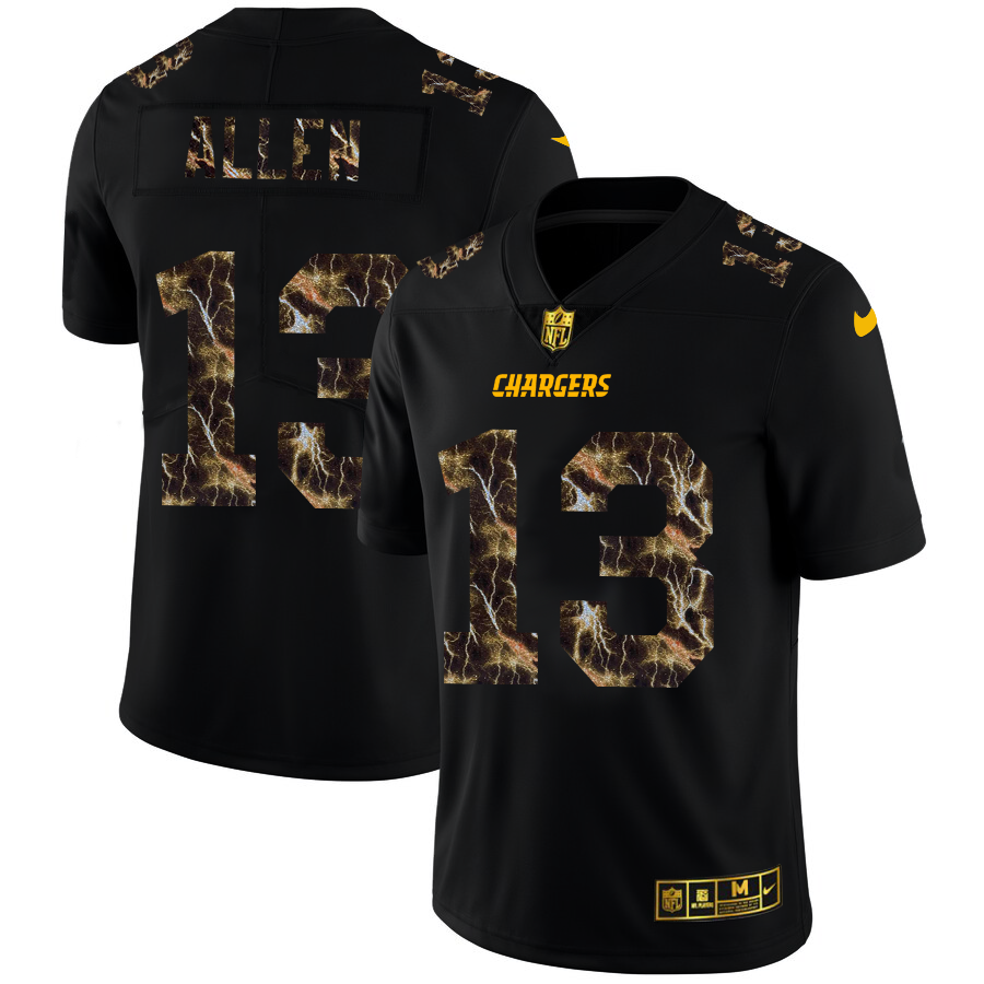 Los Angeles Chargers #13 Keenan Allen Men's Black Flocked Lightning Vapor Limited Jersey