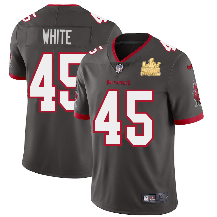 Tampa Bay Buccaneers #45 Devin White Youth Super Bowl LV Champions Patch Pewter Alternate Vapor Limited Jersey
