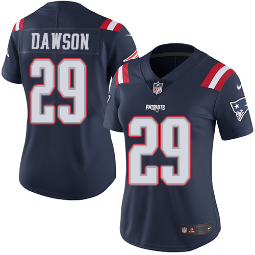 New England Patriots #29 Duke Dawson Navy Blue Women's Stitched Limited Rush Jersey Womens