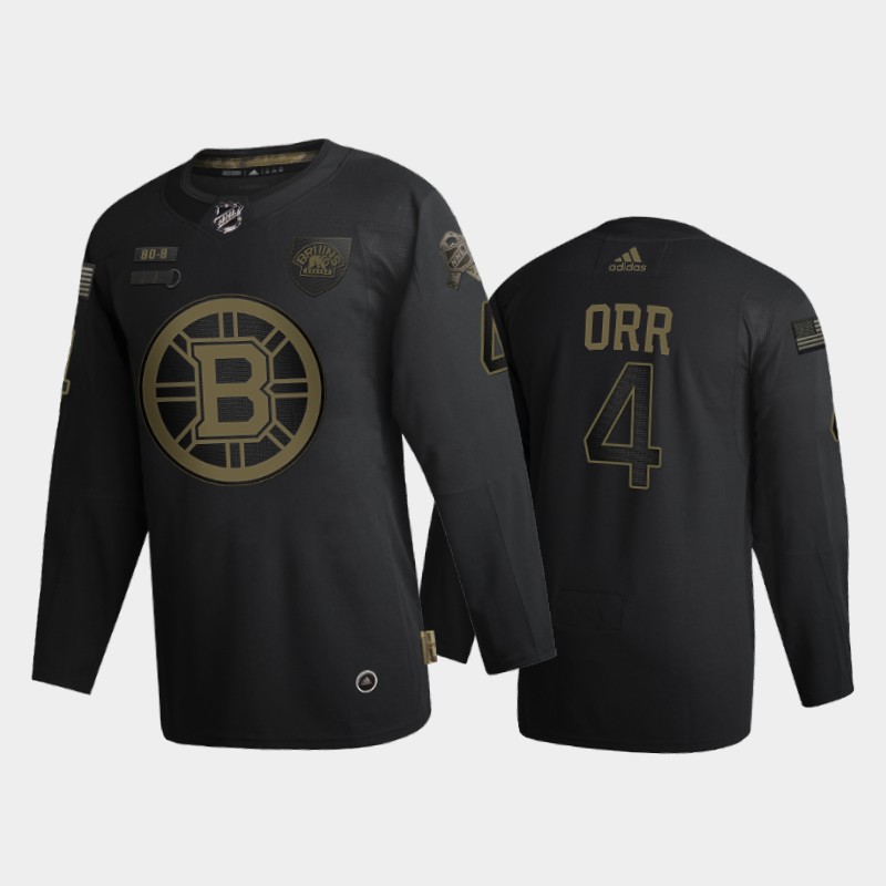 Boston Bruins #4 Bobby Orr Men's Adidas 2020 Veterans Day Authentic Jersey - Black