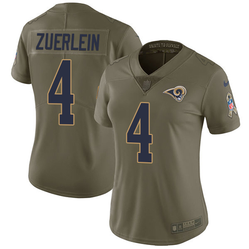 Los Angeles Rams #4 Greg Zuerlein Olive Women's Stitched Limited 2017 Salute to Service Jersey Womens