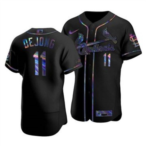 St. Louis St.Louis Cardinals #11 Paul DeJong Men's Iridescent Holographic Collection Jersey - Black Men's