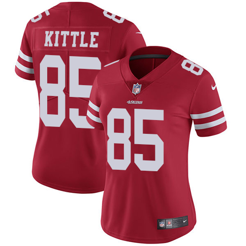 49ers #85 George Kittle Red Team Color Women's Stitched Vapor Untouchable Limited Jersey