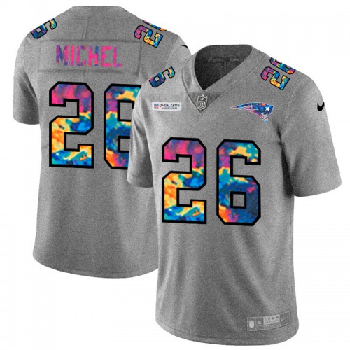 New England New England Patriots #26 Sony Michel Men's Multi-Color 2020 Crucial Catch Jersey Greyheather Men's