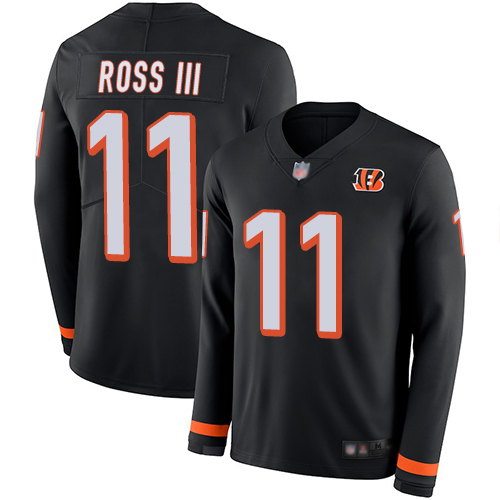 Cincinnati Bengals #11 John Ross III Black Team Color Men's Stitched Limited Therma Long Sleeve Jersey Men's