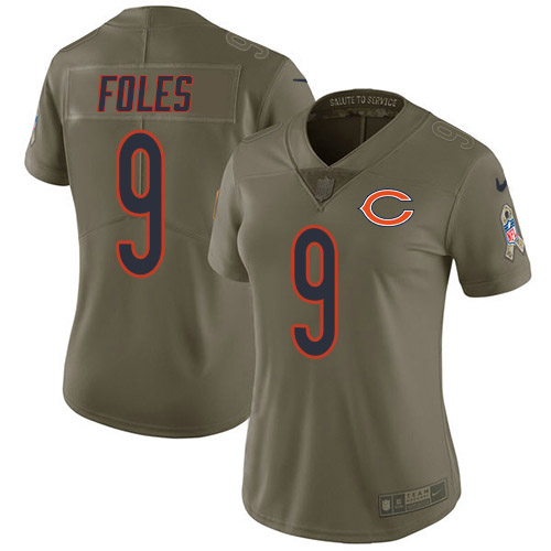 Chicago Bears #9 Nick Foles Olive Women's Stitched Limited 2017 Salute To Service Jersey Womens