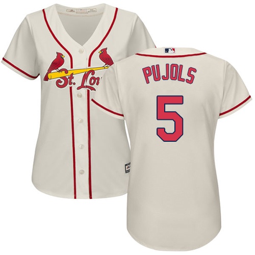 St.Louis Cardinals #5 Albert Pujols Cream Alternate Women's Stitched Jersey Womens