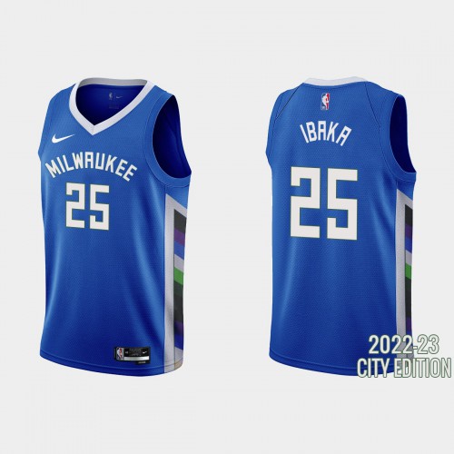 Milwaukee Milwaukee Bucks #25 Serge Ibaka Mens Blue 2022-23 Jersey - City Edition Mens