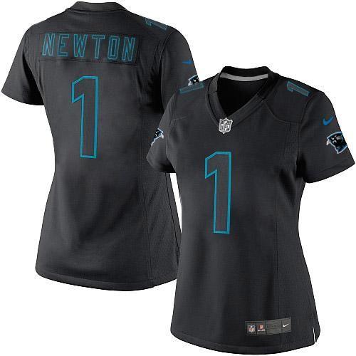Carolina Panthers #1 Cam Newton Black Impact Women's Stitched Limited Jersey Womens