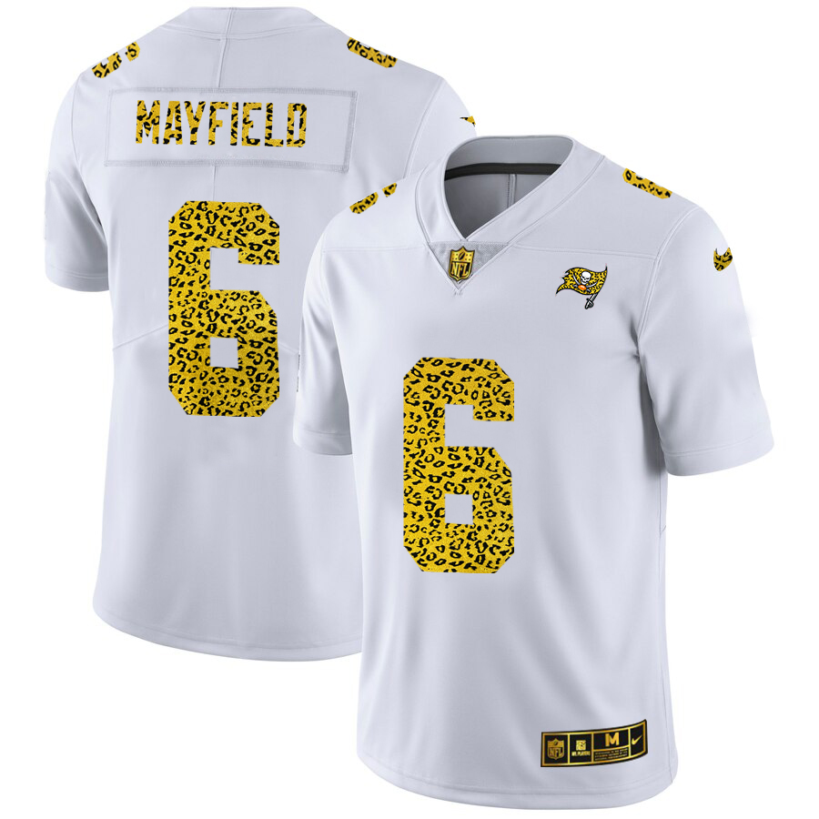 Tampa Bay Buccaneers #6 Baker Mayfield Men's Flocked Leopard Print Vapor Limited Jersey White