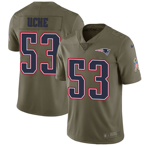 New England Patriots #53 Josh Uche Olive Men's Stitched Limited 2017 Salute To Service Jersey Men's
