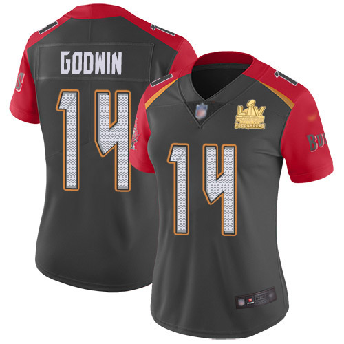 Buccaneers #14 Chris Godwin Gray Women's Super Bowl LV Champions Patch Stitched Limited Inverted Legend Jersey