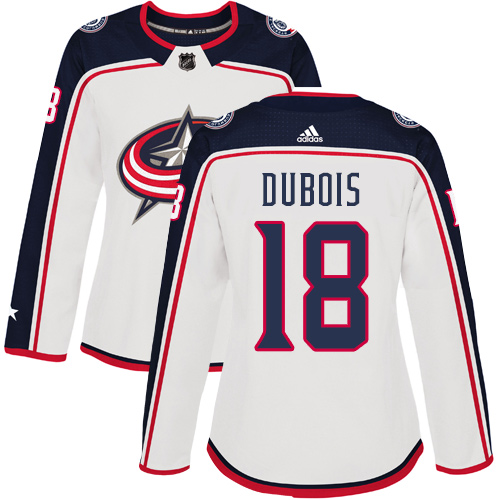 Adidas Columbus Blue Jackets #18 Pierre-Luc Dubois White Road Authentic Women's Stitched Jersey Womens