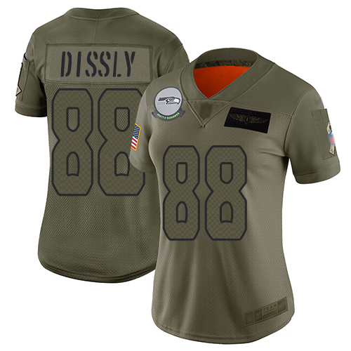 Seattle Seahawks #88 Will Dissly Camo Women's Stitched Limited 2019 Salute to Service Jersey Womens