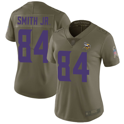 Minnesota Vikings #84 Irv Smith Jr. Olive Women's Stitched Limited 2017 Salute to Service Jersey Womens