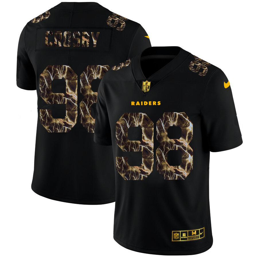 Las Vegas Raiders #98 Maxx Crosby Men's Black Flocked Lightning Vapor Limited Jersey