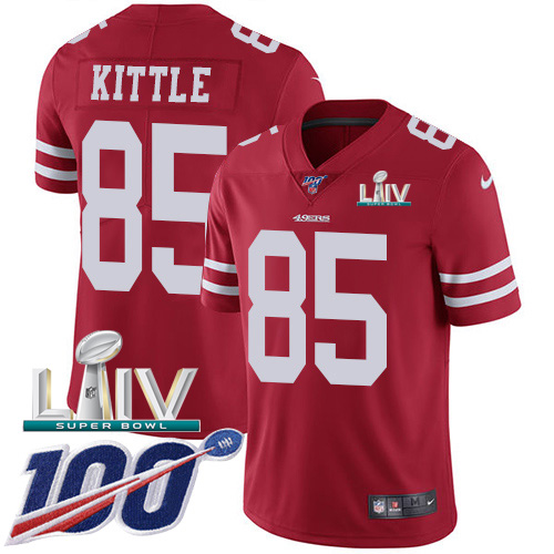 49ers #85 George Kittle Red Super Bowl LIV 2020 Team Color Youth Stitched 100th Season Vapor Limited Jersey