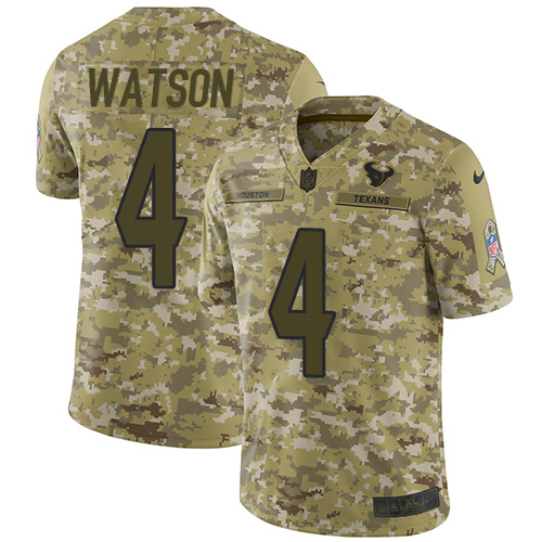 Houston Texans #4 Deshaun Watson Camo Youth Stitched Limited 2018 Salute to Service Jersey Youth