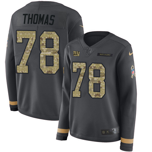 New York Giants #78 Andrew Thomas Anthracite Salute to Service Women's Stitched Limited Therma Long Sleeve Jersey Womens