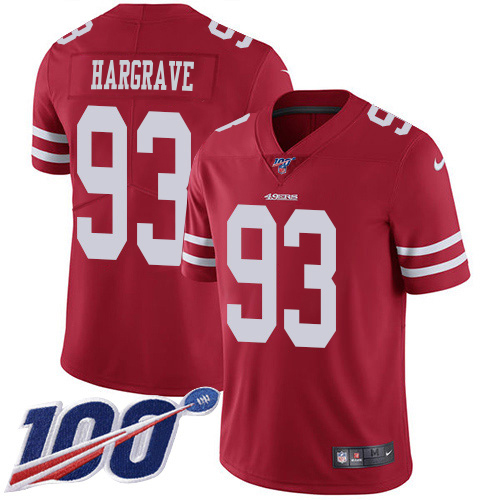 49ers #93 Javon Hargrave Red Team Color Men's Stitched 100th Season Vapor Limited Jersey