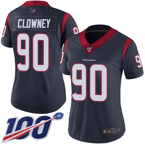 Houston Texans #90 Jadeveon Clowney Navy Blue Team Color Women's Stitched 100th Season Vapor Limited Jersey Womens