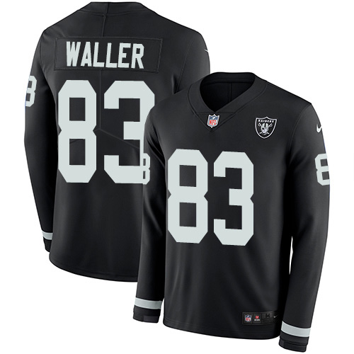 Raiders #83 Darren Waller Black Team Color Youth Stitched Limited Therma Long Sleeve Jersey