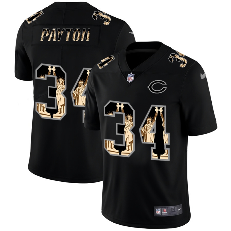 Chicago Bears #34 Walter Payton Carbon Black Vapor Statue Of Liberty Limited Jersey