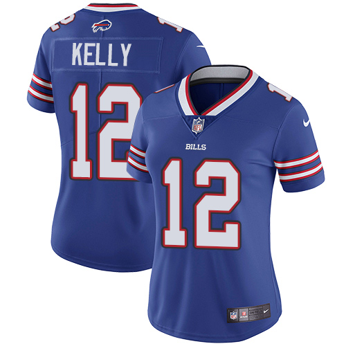 Bills #12 Jim Kelly Royal Blue Team Color Women's Stitched Vapor Untouchable Limited Jersey