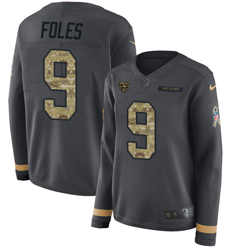 Chicago Bears 9 Nick Foles Anthracite Salute to Service Women s Stitched Limited Therma Long Sleeve Jersey