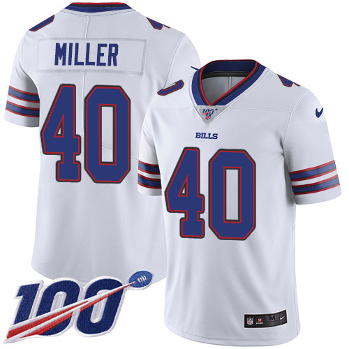 Bills #40 Von Miller White Youth Stitched 100th Season Vapor Limited Jersey