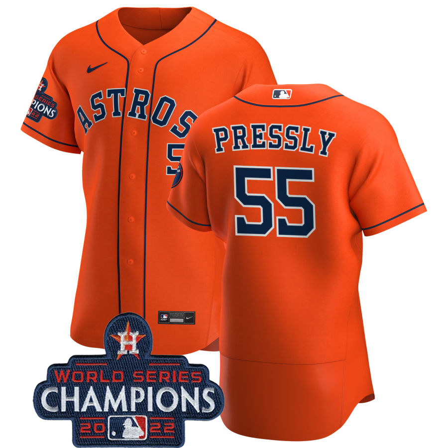 Houston Astros #55 Ryan Pressly Orange 2022 World Series Champions Orange Alternate Authentic Team Jersey