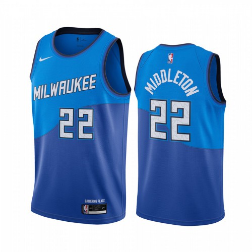 Milwaukee Bucks #22 Khris Middleton Blue Womens Swingman 2020-21 City Edition Jersey Womens