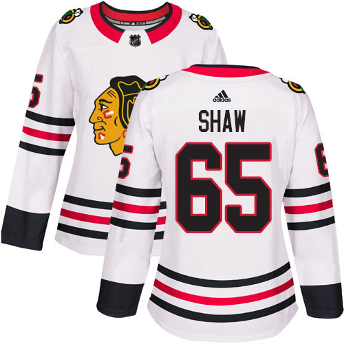 Adidas Chicago Blackhawks #65 Andrew Shaw White Road Authentic Women's Stitched Jersey Womens