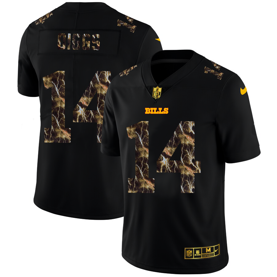 Buffalo Bills #14 Stefon Diggs Men's Black Flocked Lightning Vapor Limited Jersey