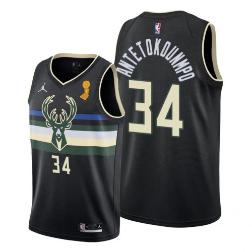 Milwaukee Milwaukee Bucks #34 Giannis Antetokounmpo Youth 2021 Finals Champions Swingman Statement Edition Jersey Black Youth
